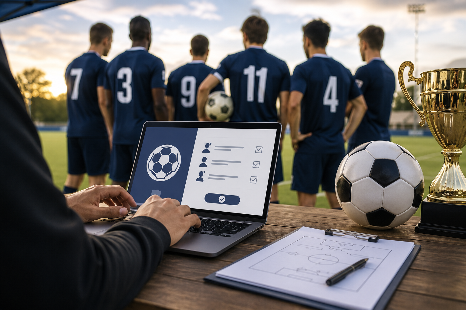 Éducateur remplissant un formulaire d'inscription pour un tournoi