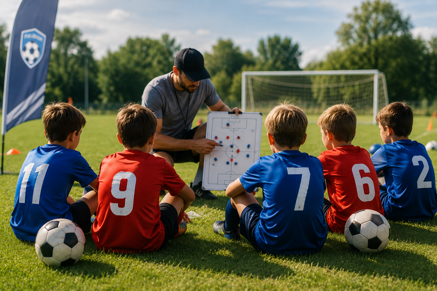 Jeunes joueurs U11 lors d'un tournoi de football sur petit terrain