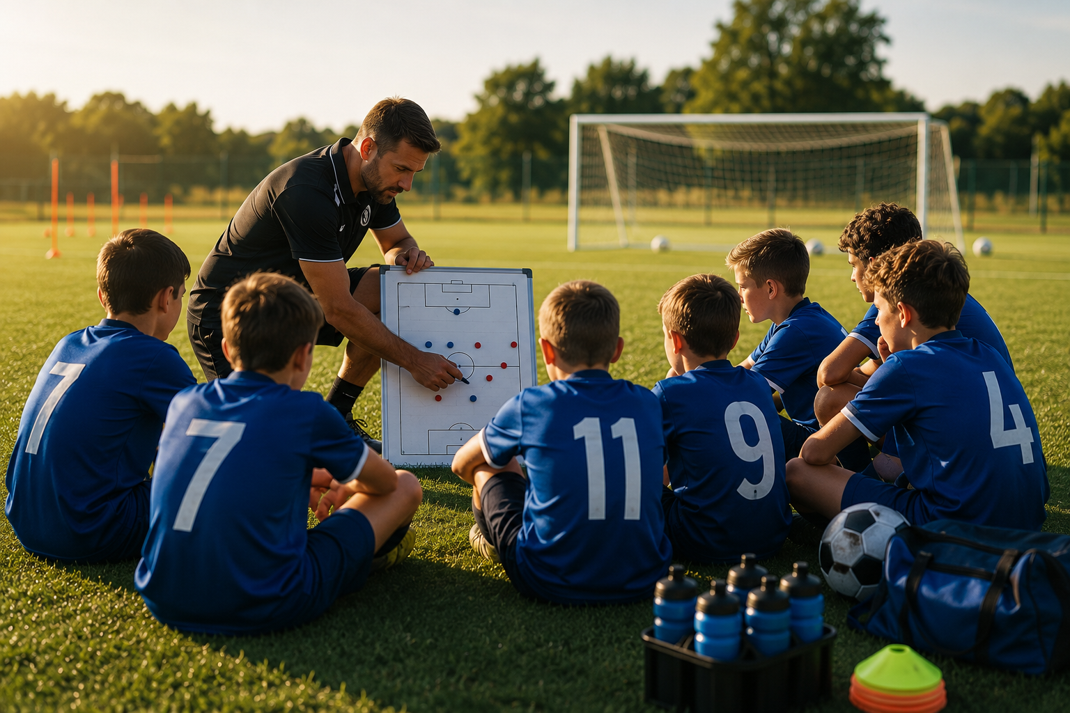 Équipe de football rassemblée avant un match de tournoi