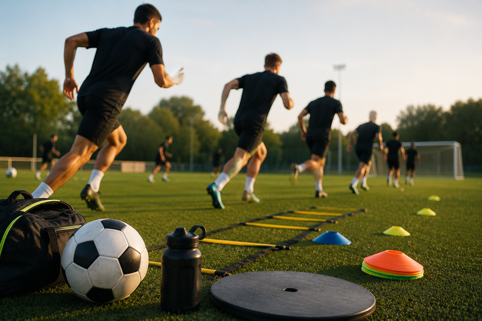 Joueurs amateurs en séance de préparation physique avant un tournoi