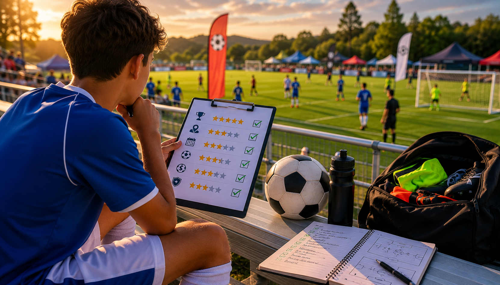 Dirigeant de club comparant plusieurs tournois de football
